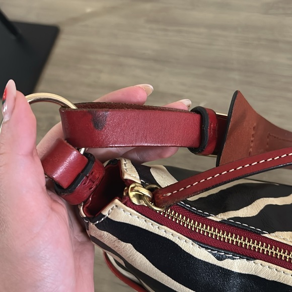 DOONEY & BOURKE 1975 Black/Cream/Red Leather Zebra Hobo Top Zip Shoulder Bag VTG - Picture 10 of 12